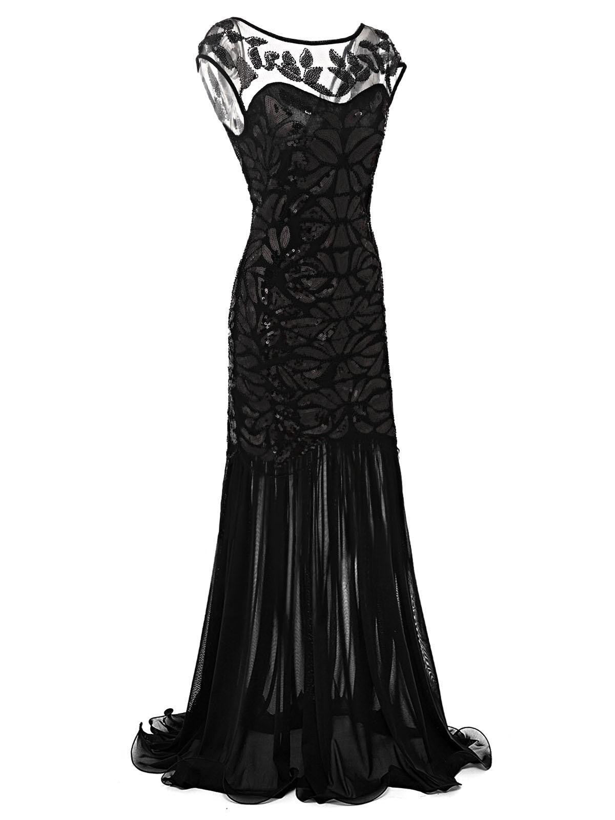 Black 1920s Sequin Maxi Flapper Dress – Retro Stage - Chic Vintage ...