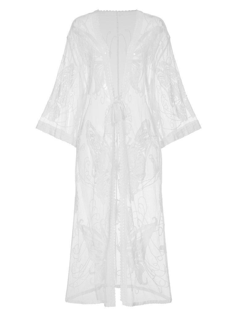 White Butterfly Embroidered Lace Cover Up
