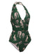 Green 1930s Jaguar Vintage Halter One-piece Swimsuit