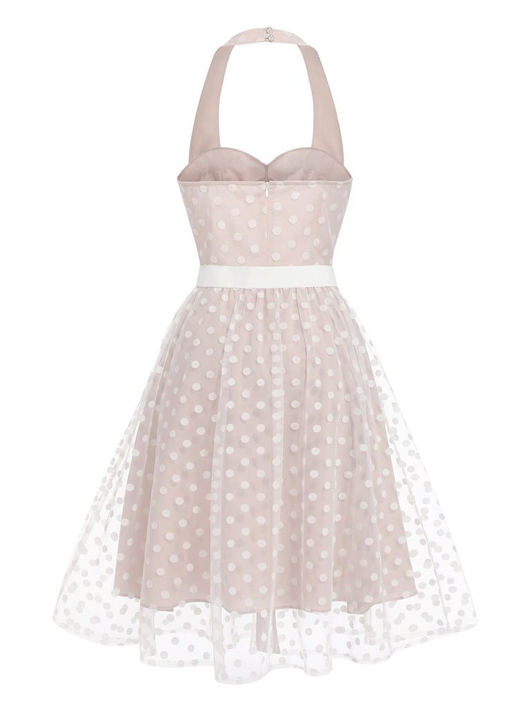 Light Pink 1950s Halter Romper & Polka Dots Skirt