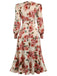 1940s Rose V-Neck Long Sleeves Dress