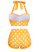 Yellow 1950s Polka Dots Halter Bikini Set