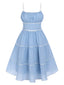 Sky Blue 1950s Strap Polka Dot Swing Dress