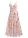 Light Pink Floral Strap Lace-up Vintage Dress