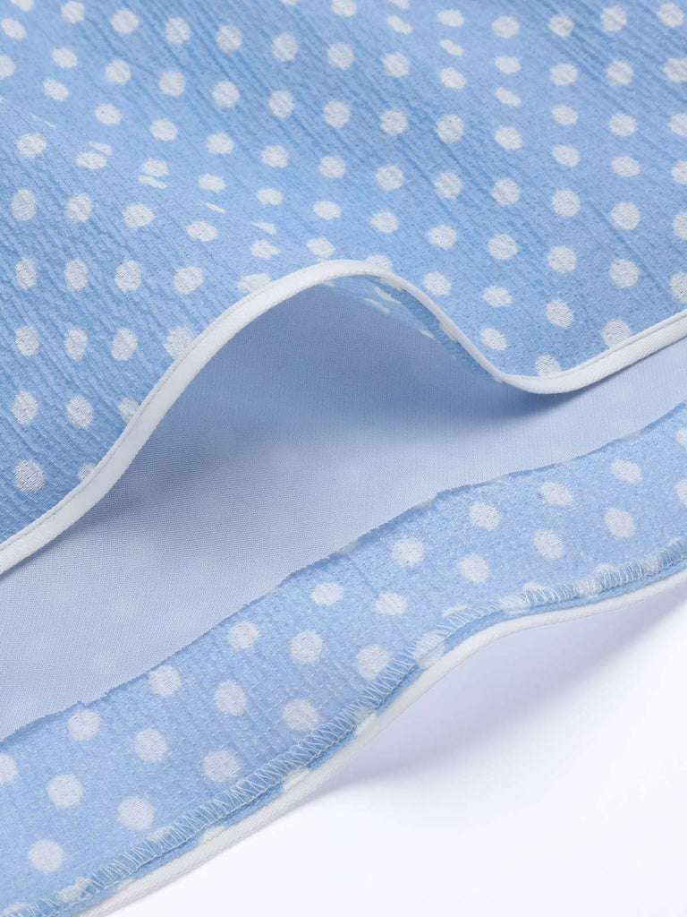 Sky Blue 1950s Strap Polka Dot Swing Dress