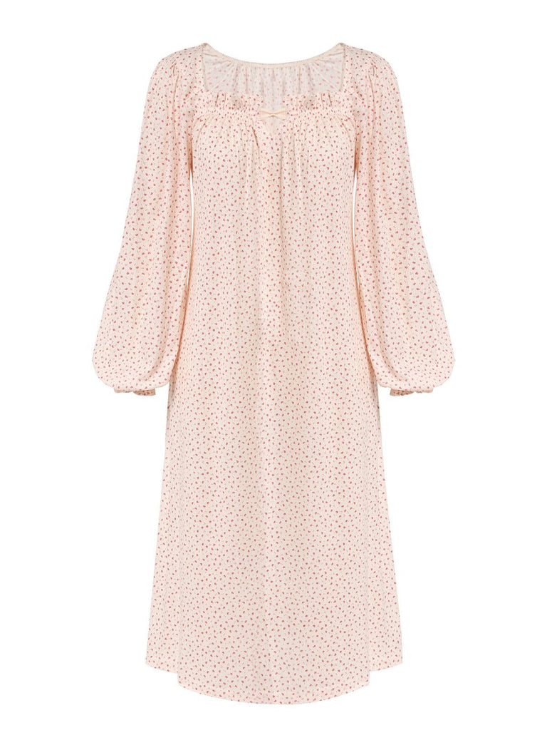 Pink 1960s Puff Sleeves Knitted Nightgown