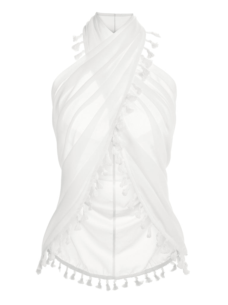 White 1960s Tassel Wrap Cover-up