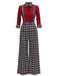 2PCS 1930s Red Plaid Lapel Tops & Plaid Pants