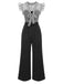 Black 1930s Mesh Bow-knot Patchwork Jumpsuit