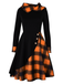 Orange 1950s Plaids Hooded Patchwork Dress