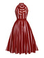 Wine Red 1950s Stripes Bow Swing Dress