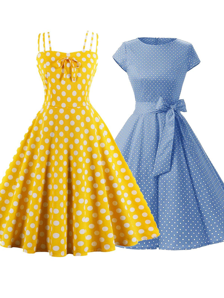 blue and yellow dresses