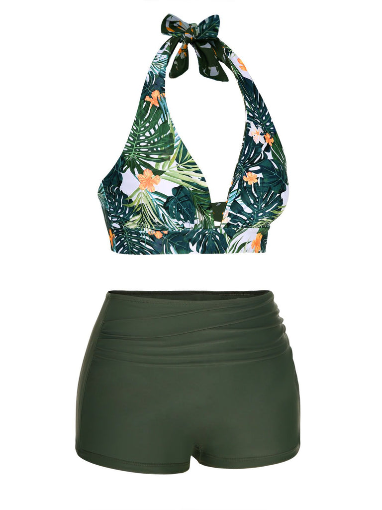 Dark Green 1930s Reversible Halter Swimsuit