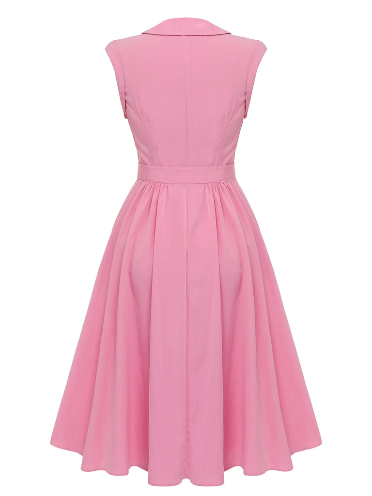 Pink 1950s Doll Collar Solid Dress