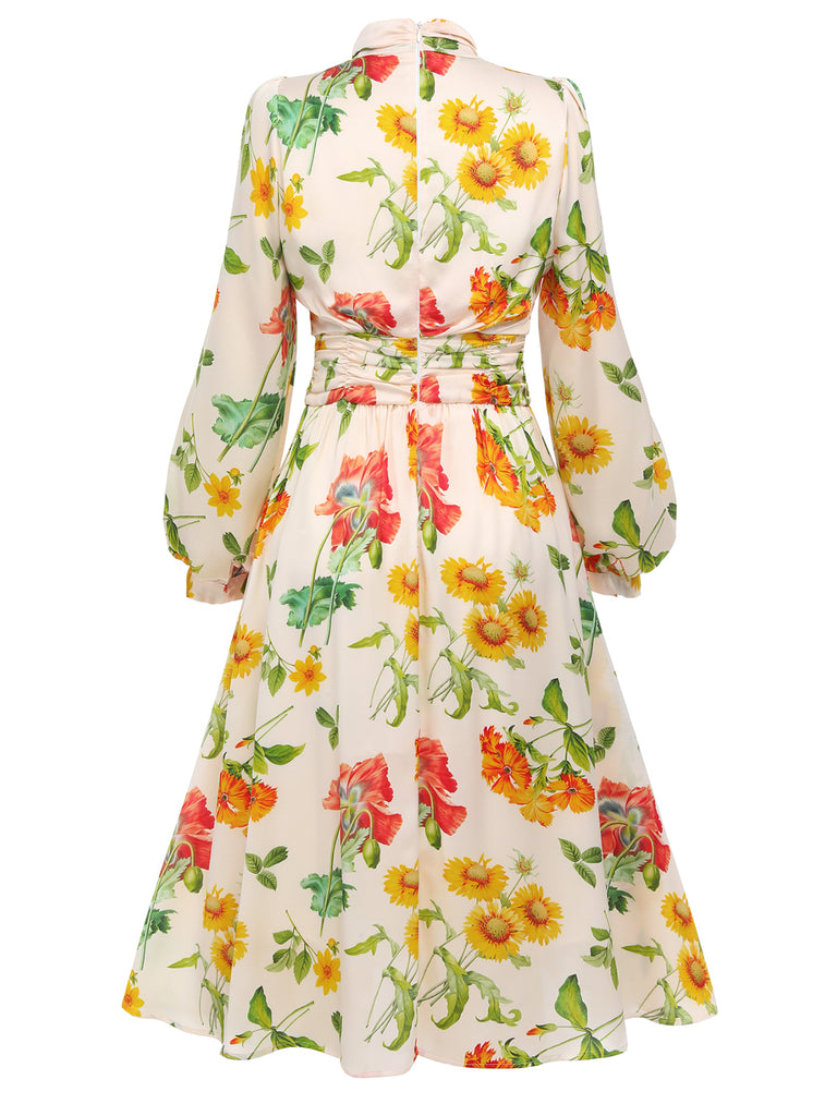 1930s Flower Long Sleeves Swing Dress – Retro Stage - Chic Vintage ...