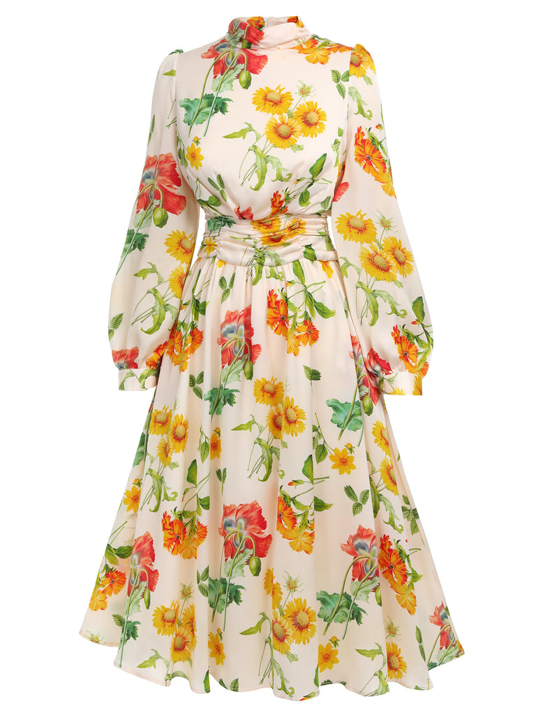 1930s Flower Long Sleeves Swing Dress – Retro Stage - Chic Vintage ...