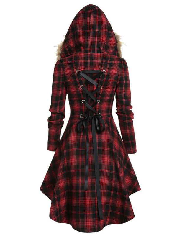 Red Plaid Long Sleeves Coat Dress – Retro Stage - Chic Vintage Dresses ...