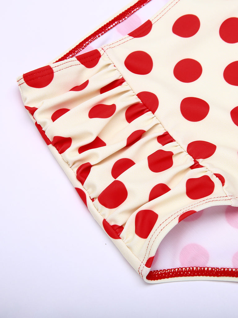 Red 1950s Polka Dots Halter Bikini Set