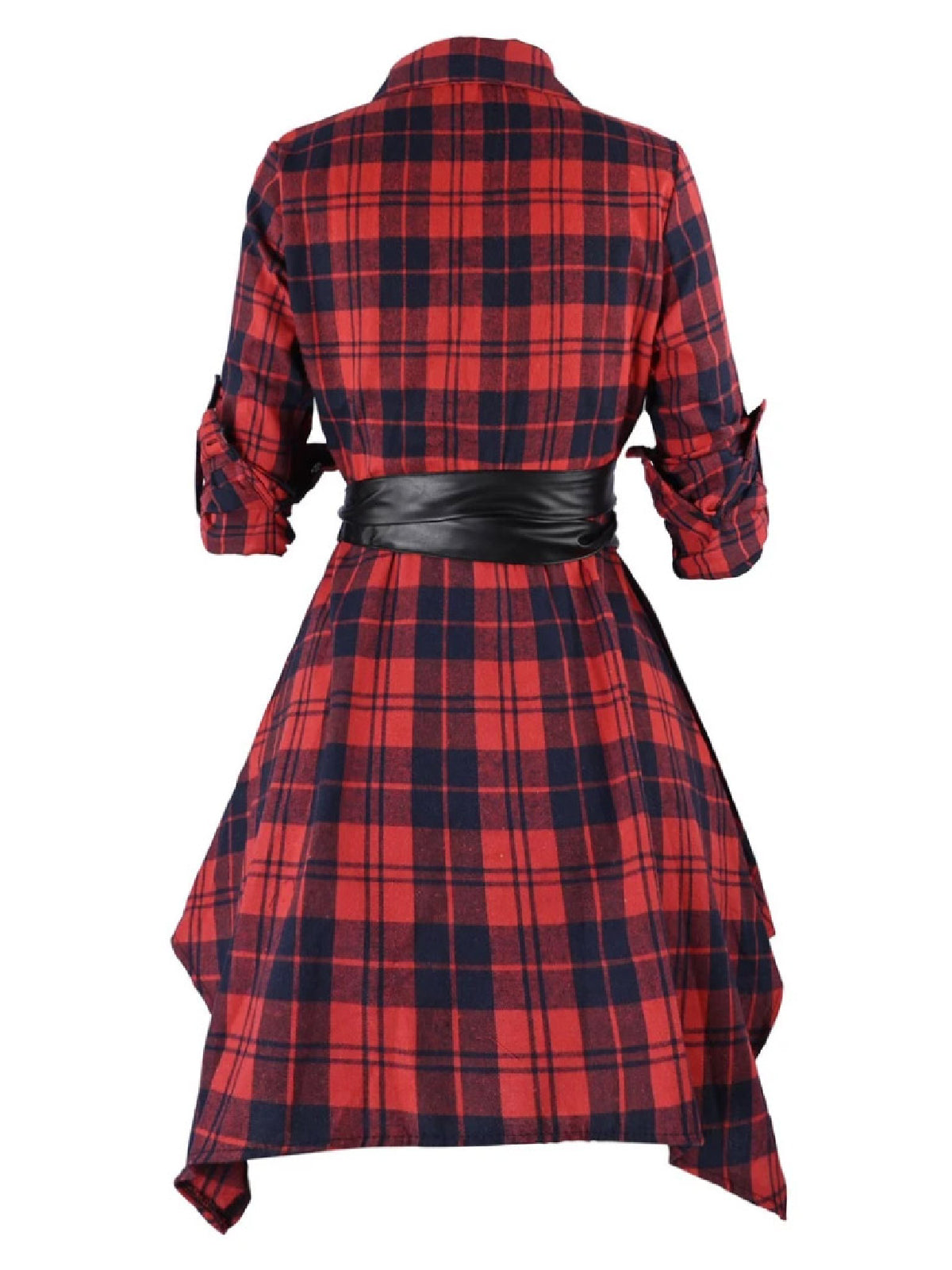 1950s 3/4 Sleeve Plaid Belt Long Tops