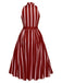 Wine Red 1950s Stripes Bow Swing Dress