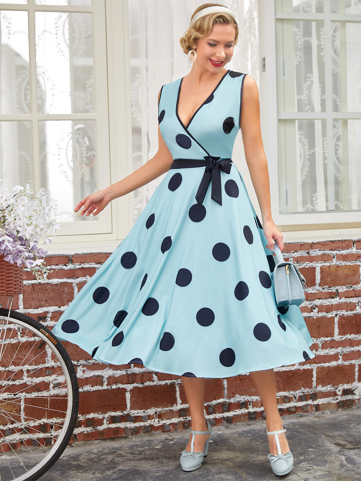 1950s Bow Polka Dot Swing Dress