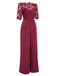 Wine Red 1930s Lace Patchwork Jumpsuit