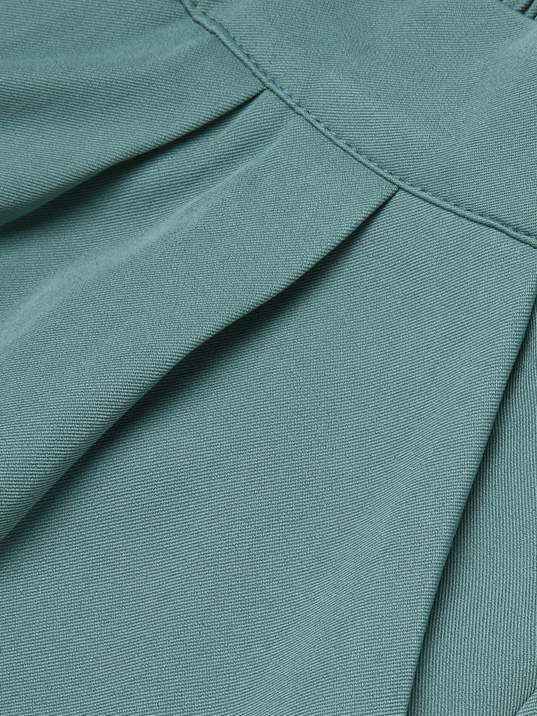 Mint Green 1950s Solid Pleating Decorative Pocket Shorts