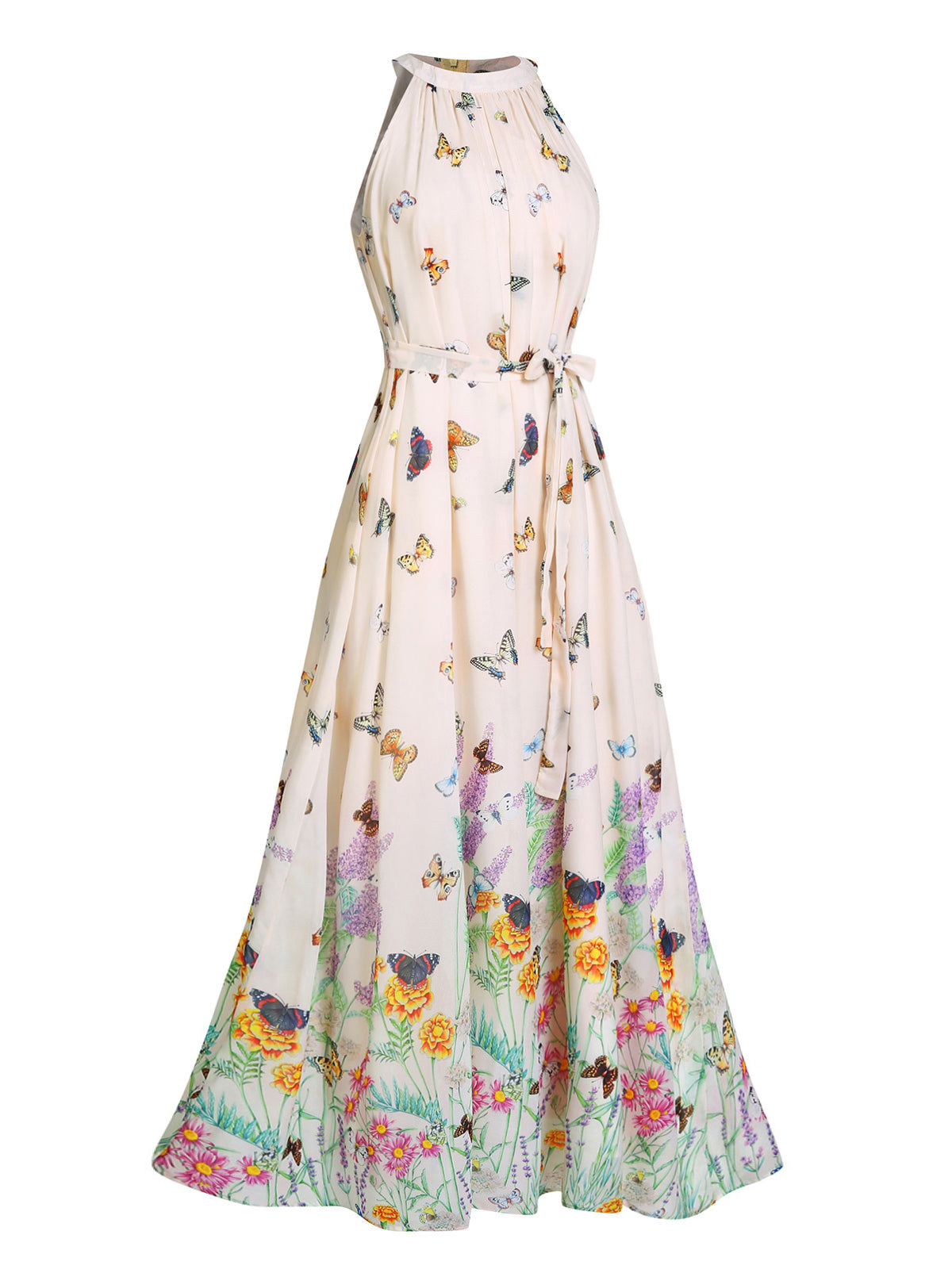 1930s Floral Butterfly Vintage Maxi Dress