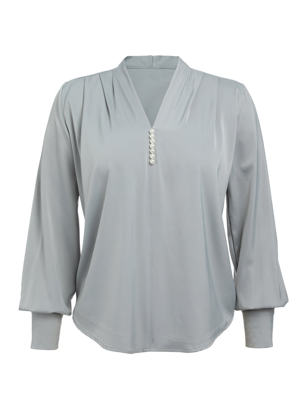 Retro Solid V-neck Puff Sleeve Blouse – Retro Stage - Chic Vintage ...