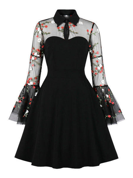 Black 1950s Lace Ruffle Swing Dress – Retro Stage - Chic Vintage ...