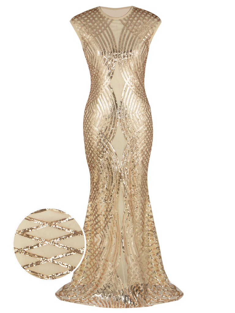 1920s Geometric Sequin Maxi Dress