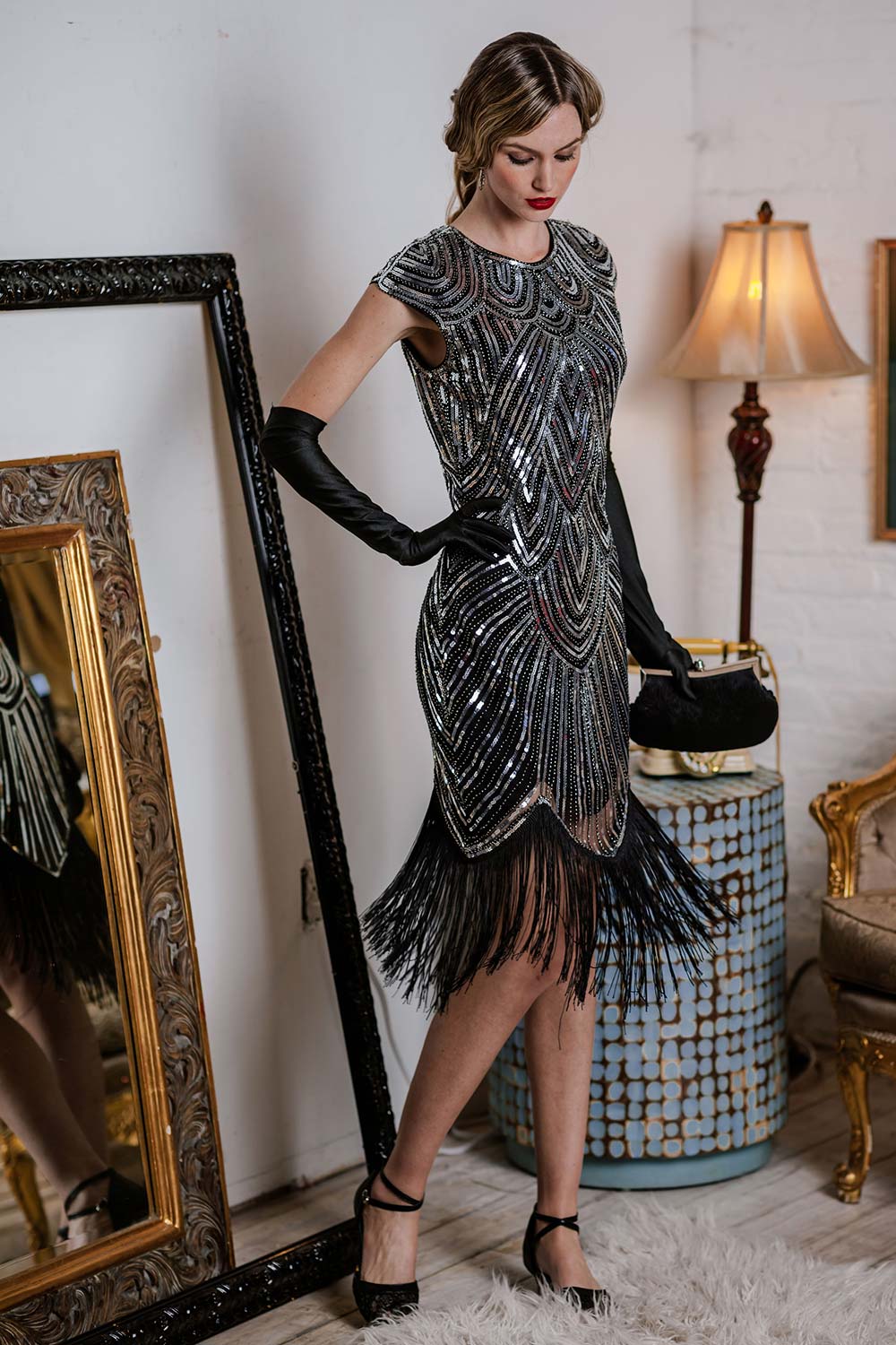 1920s Sequin Beaded Fringed Dress