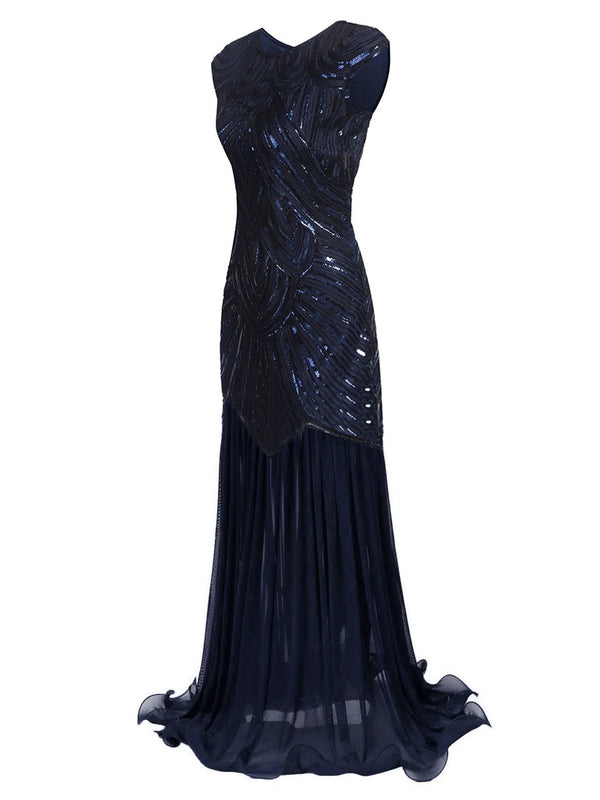 [US Warehouse] Blue 1920s Embroidery Sequin Maxi Dress – Retro Stage ...