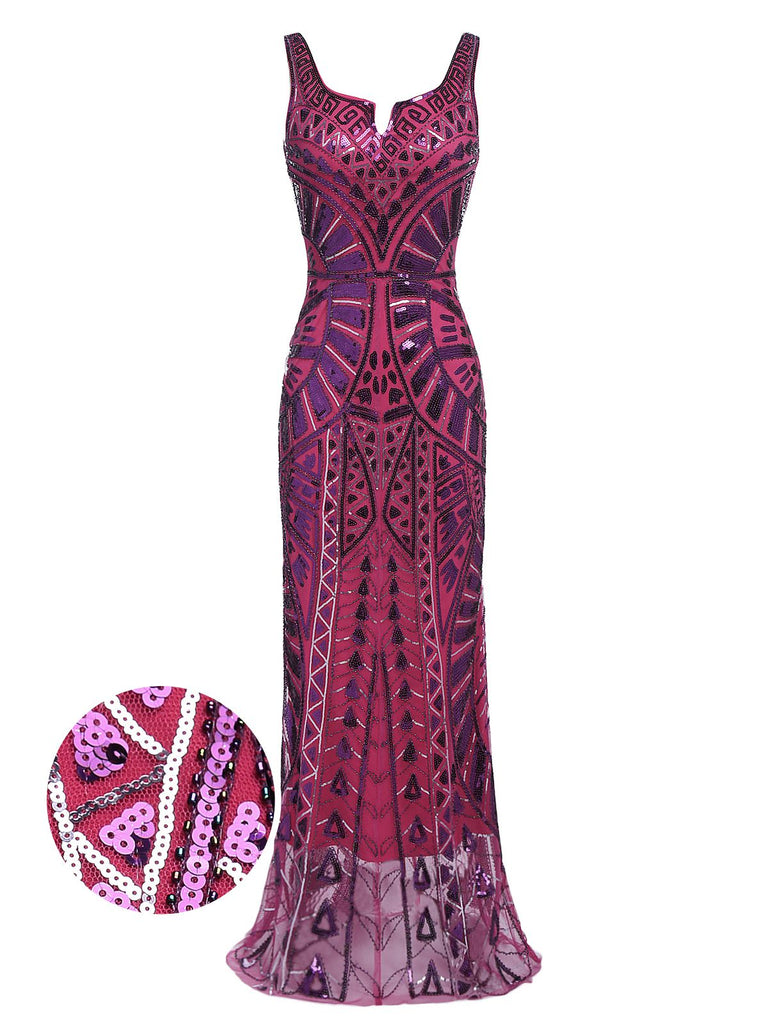 Purple 1920s Sequined Maxi Dress 
