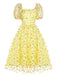 [Pre-sale] Yellow 3D Floral Puff Sleeves Swing Dress