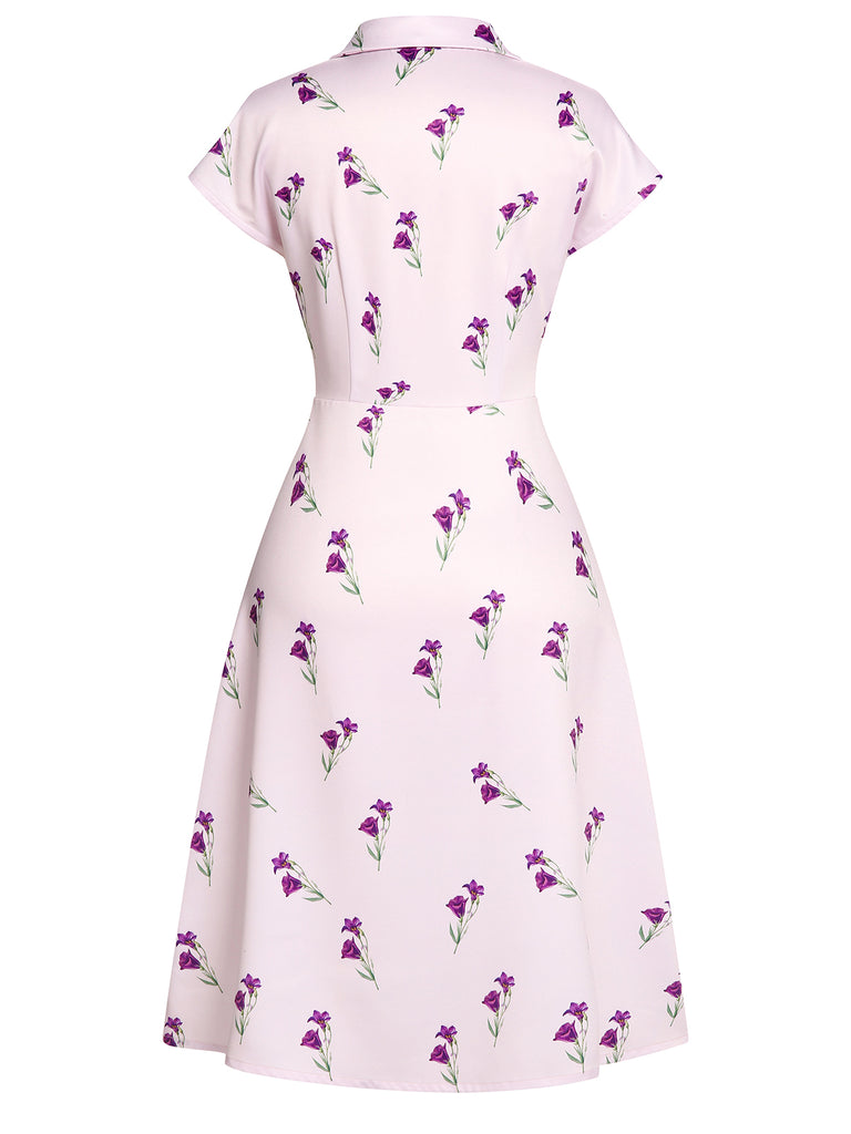 Purple 1940s Petunia Lapel Dress