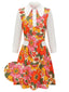 Orange 1960s Lapel Flowers Patchwork Dress