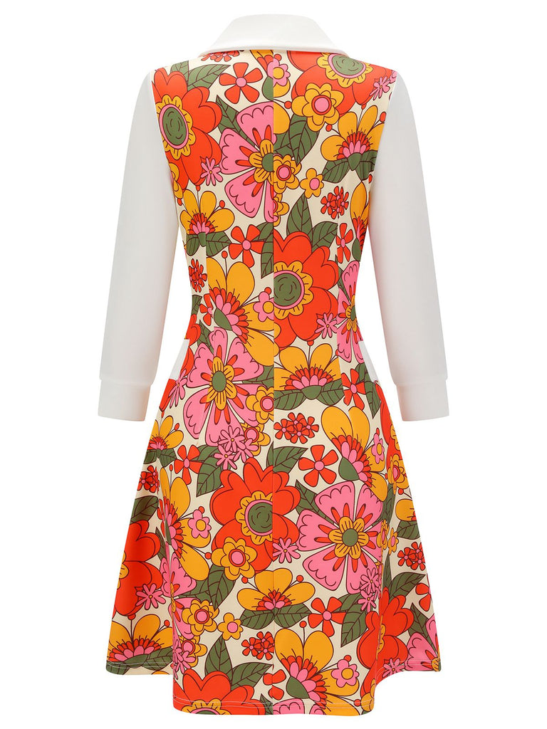 Orange 1960s Lapel Flowers Patchwork Dress – Retro Stage - Chic Vintage ...