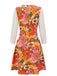 Orange 1960s Lapel Flowers Patchwork Dress