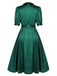 Dark Green 1940s Solid Belt V-Neck Dress