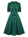 Dark Green 1940s Solid Belt V-Neck Dress