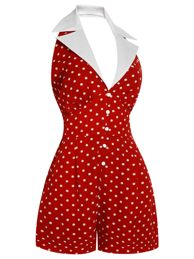 Red 1950s Halter Polka Dot Romper