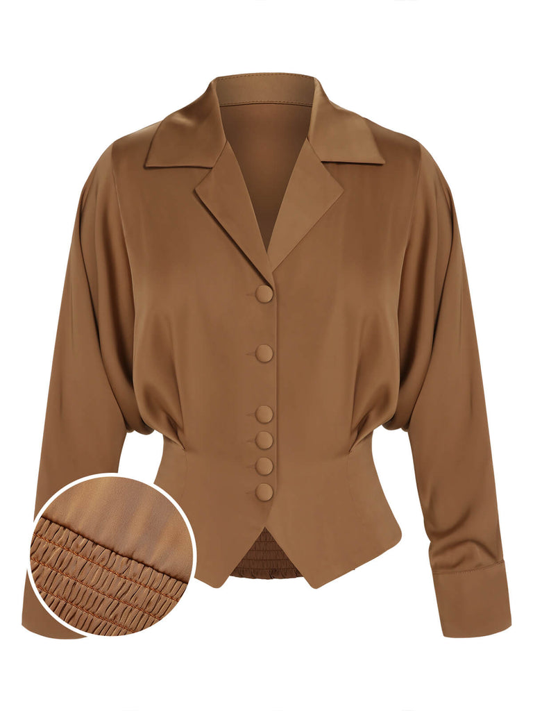 1950s Solid Color Notched Collar Blouse