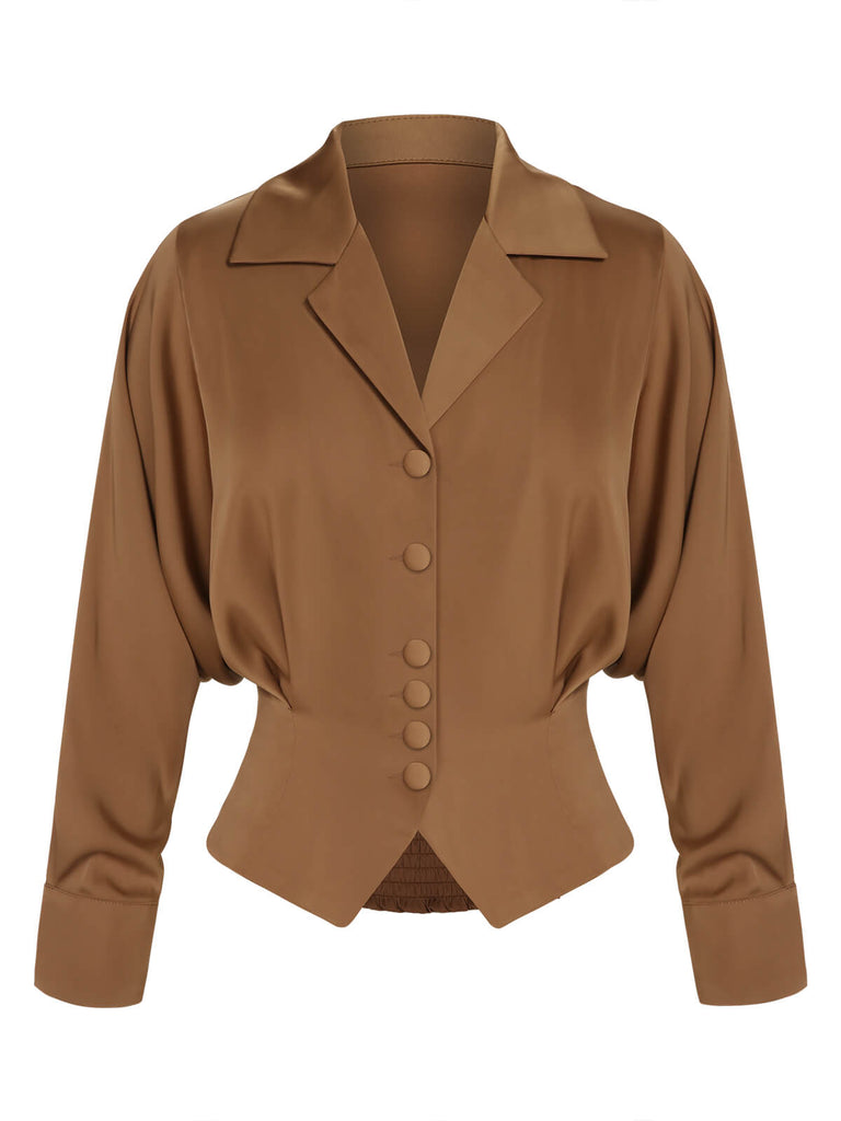 1950s Solid Color Notched Collar Blouse