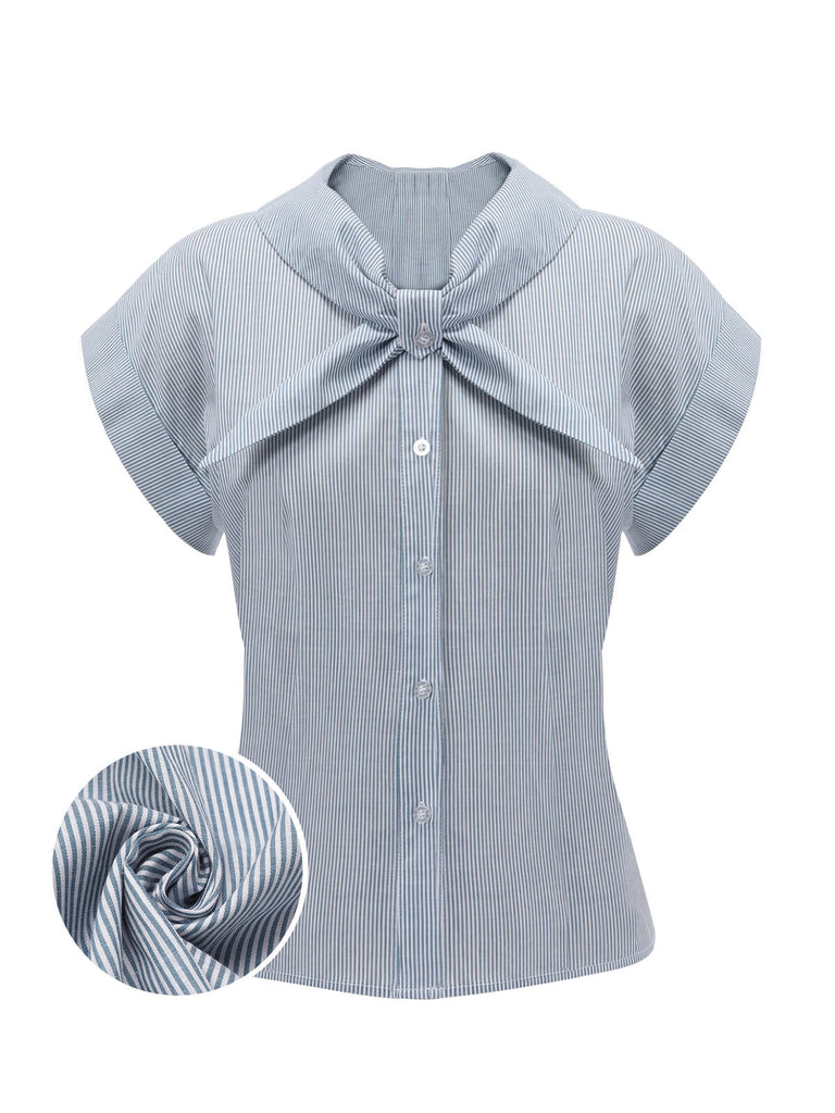 Blue 1950s Sailor Collar Stripe Blouse