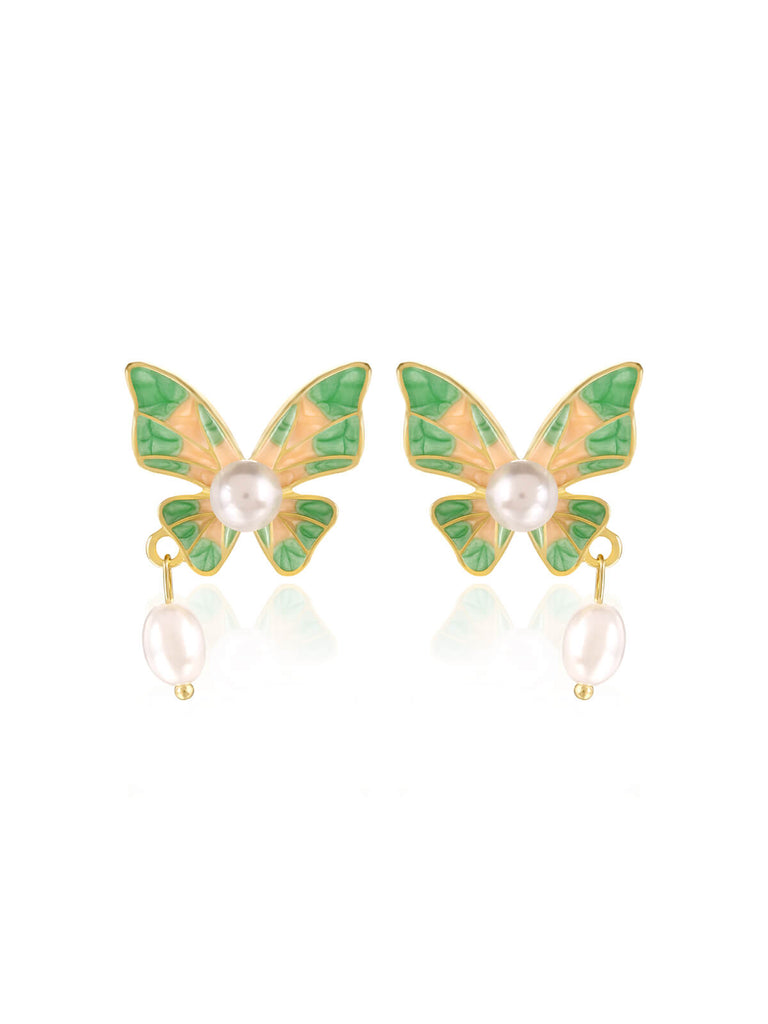 Green Butterfly Pearl Earrings