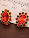 Red & Green Ruby Faceted Rehinestone Ear Studs
