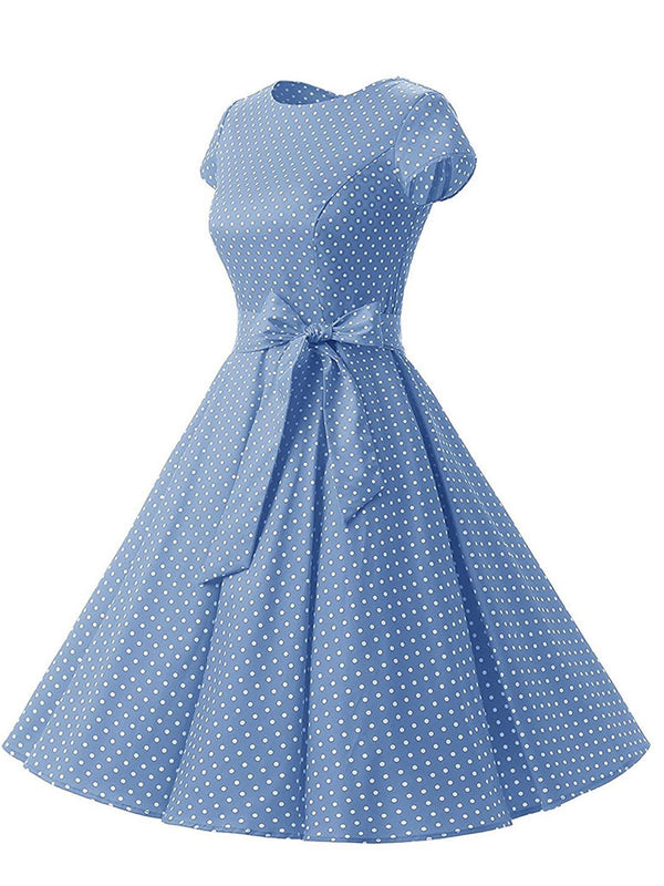 Blue 1950s Polka Dot Swing Dress – Retro Stage - Chic Vintage Dresses ...