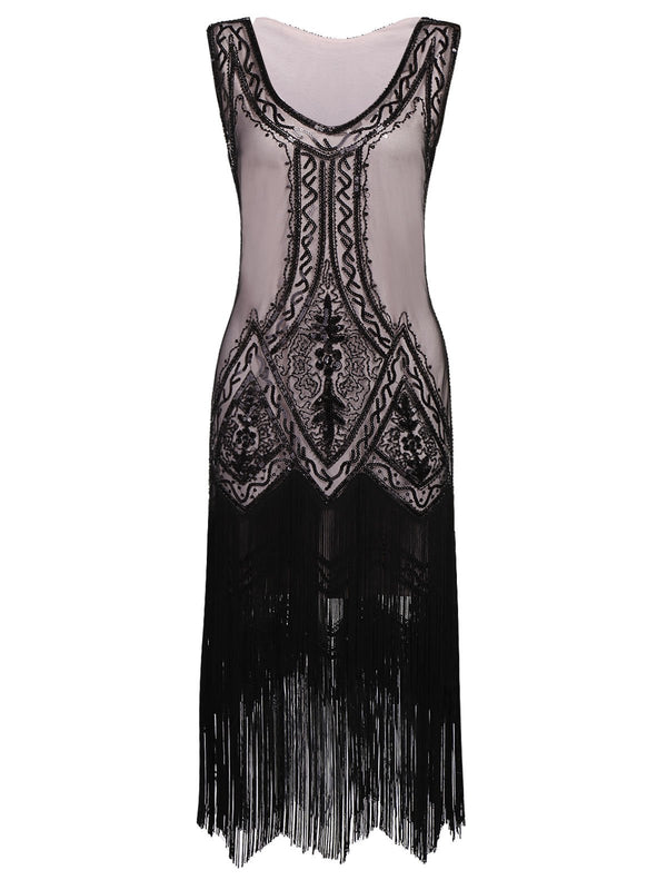[US Warehouse] Pink 1920s Beaded Fringed Flapper Dress – Retro Stage ...