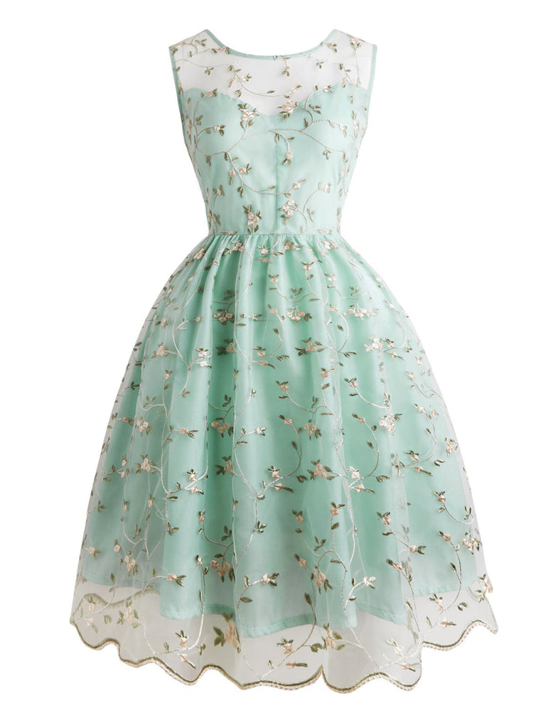 1950s floral embroidery lace dress